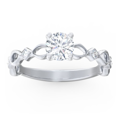 Modern Diamond Twisted Band Ring with Accents – 14K White Gold with Diamond