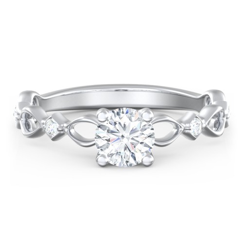 Modern Diamond Twisted Band Ring with Accents – 14K White Gold with Diamond