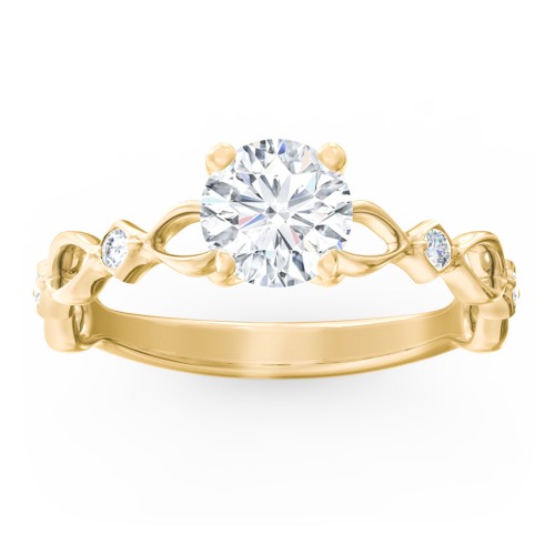 Modern Diamond Twisted Band Ring with Accents – 10K Yellow Gold with Diamond