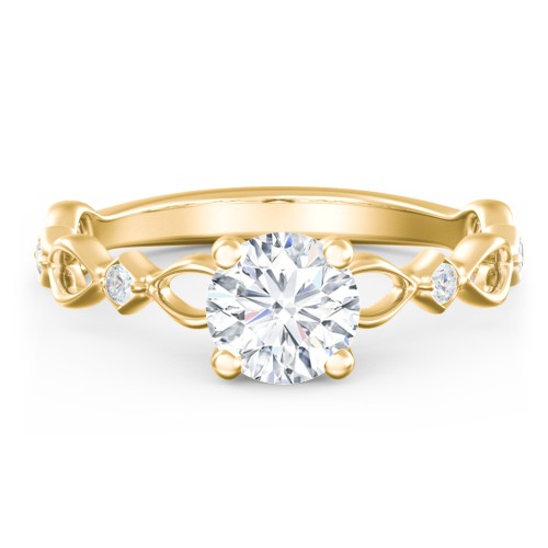Modern Diamond Twisted Band Ring with Accents – 10K Yellow Gold with Diamond