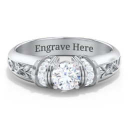 Vintage Solitaire Engagement Ring with Shoulder Accents and Sculptural Band