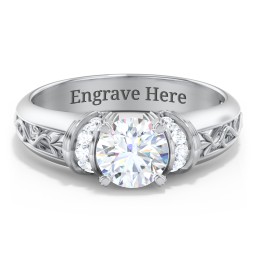 Vintage Solitaire Engagement Ring with Shoulder Accents and Sculptural Band