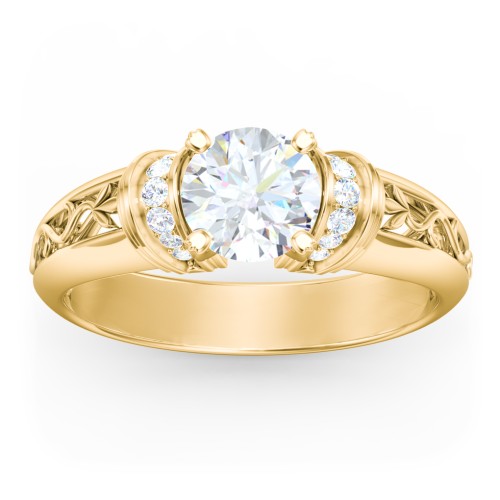 Vintage Solitaire Engagement Ring with Shoulder Accents and Sculptural Band – 10K Yellow Gold with Diamond
