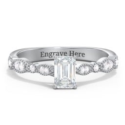 Vintage Diamond Ring with Milgrain Leaves and Accents