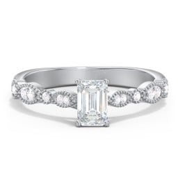 Vintage Diamond Ring with Milgrain Leaves and Accents