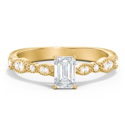 Vintage Diamond Ring with Milgrain Leaves and Accents in 10K Solid Yellow Gold