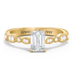 Vintage Diamond Ring with Milgrain Leaves and Accents in 10K Solid Yellow Gold
