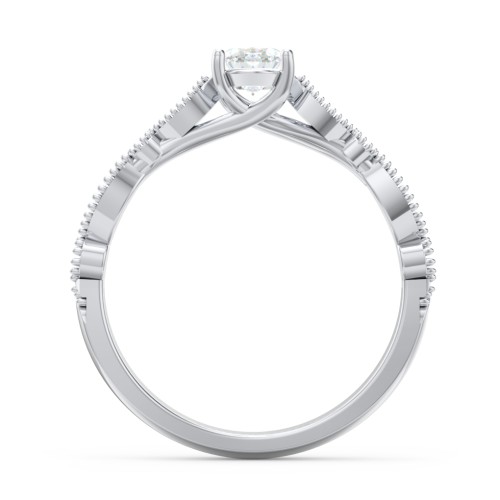 Vintage Diamond Ring with Milgrain Leaves and Accents – 14K White Gold with Lab Diamond