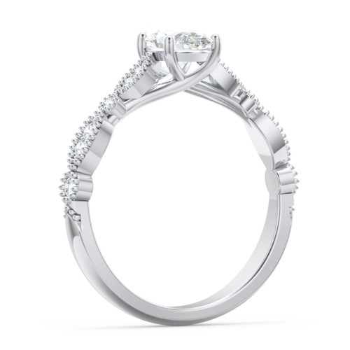 Vintage Diamond Ring with Milgrain Leaves and Accents – 14K White Gold with Lab Diamond
