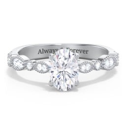 Vintage Diamond Ring with Milgrain Leaves and Accents