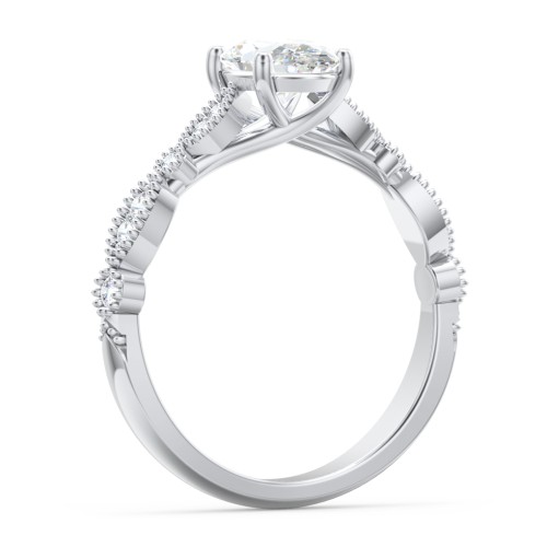 Vintage Diamond Ring with Milgrain Leaves and Accents – 14K White Gold with Lab Diamond