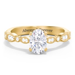 Vintage Diamond Ring with Milgrain Leaves and Accents in 10K Solid Yellow Gold