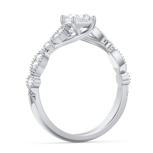Vintage Diamond Ring with Milgrain Leaves and Accents – 14K White Gold with Lab Diamond