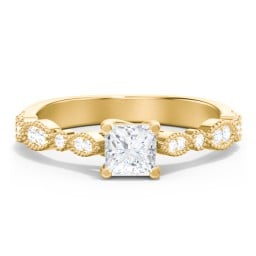 Vintage Diamond Ring with Milgrain Leaves and Accents