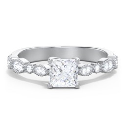 Vintage Diamond Ring with Milgrain Leaves and Accents