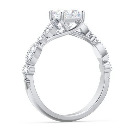 Vintage Diamond Ring with Milgrain Leaves and Accents – 14K White Gold with Lab Diamond