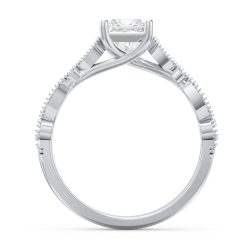 Vintage Diamond Ring with Milgrain Leaves and Accents – 14K White Gold with Lab Diamond