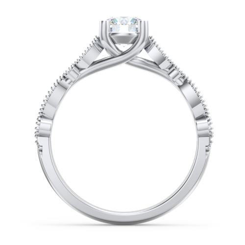 Vintage Diamond Ring with Milgrain Leaves and Accents – 14K White Gold with Lab Diamond