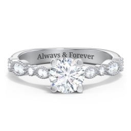 Vintage Diamond Ring with Milgrain Leaves and Accents