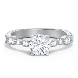 Vintage Diamond Ring with Milgrain Leaves and Accents