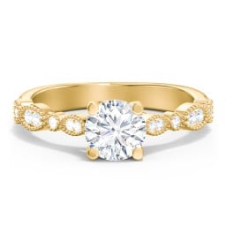 Vintage Diamond Ring with Milgrain Leaves and Accents