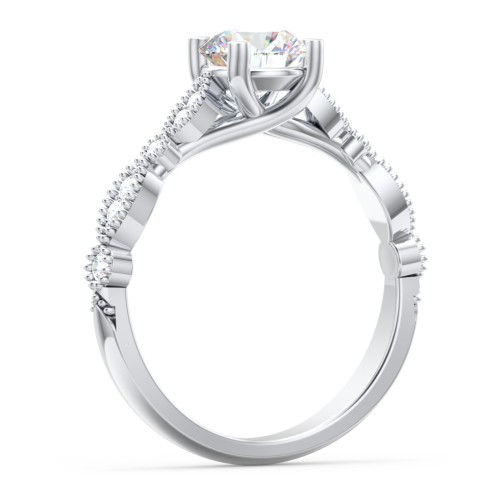 Vintage Diamond Ring with Milgrain Leaves and Accents – 14K White Gold with Lab Diamond