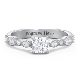 Vintage Diamond Ring with Milgrain Leaves and Accents