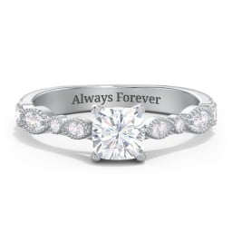 Vintage Diamond Ring with Milgrain Leaves and Accents