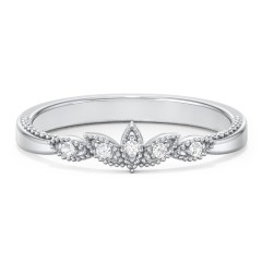 Vintage Leaf and Vine Band with Milgrain – 14K White Gold with Lab Diamond