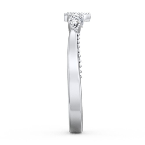 Vintage Leaf and Vine Band with Milgrain – 14K White Gold with Lab Diamond