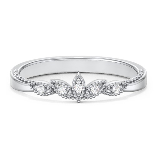 Vintage Leaf and Vine Band with Milgrain – 14K White Gold with Lab Diamond