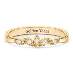 Vintage Leaf and Vine Band with Milgrain in 10K Solid Yellow Gold with Lab Diamond