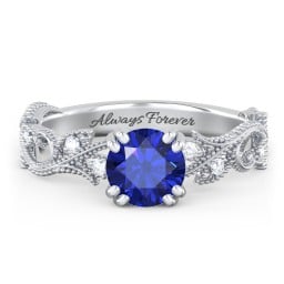 Vintage Leaf and Vine Solitaire Engagement Ring with Milgrain