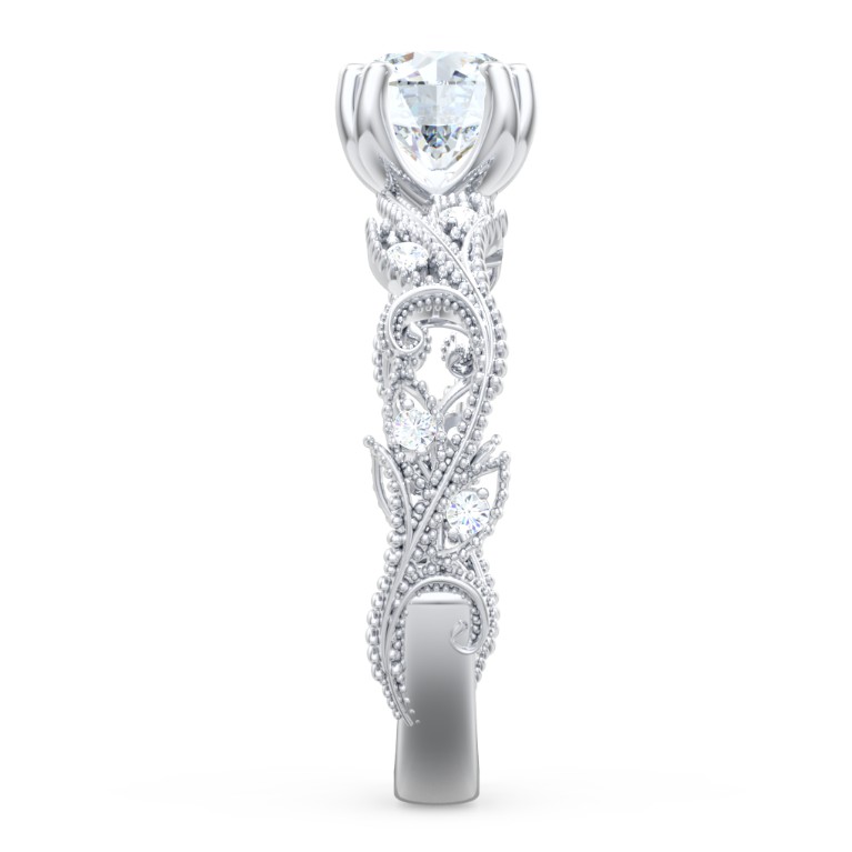 Vintage Leaf and Vine Solitaire Engagement Ring with Milgrain | Jewlr