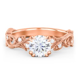Vintage Leaf and Vine Solitaire Engagement Ring with Milgrain in 10K Solid Rose Gold