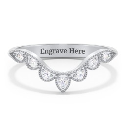 Vintage Curved Leaf Band with Diamond Accents