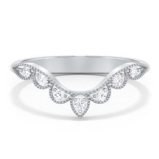 Vintage Curved Leaf Band with Diamond Accents