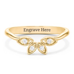 Marquise Element Band with Accents stones in 10K Solid Yellow Gold with Diamond