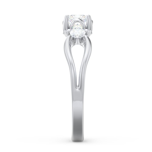 3 Stone Diamond Engagement Ring with Split Shank and Peek-A-Boo Accents – 14K White Gold with Diamond