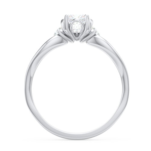 3 Stone Diamond Engagement Ring with Split Shank and Peek-A-Boo Accents – 14K White Gold with Diamond