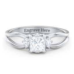 3 Stone Diamond Engagement Ring with Split Shank and Peek-A-Boo Accents