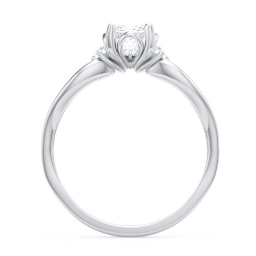 3 Stone Diamond Engagement Ring with Split Shank and Peek-A-Boo Accents – 14K White Gold with Diamond