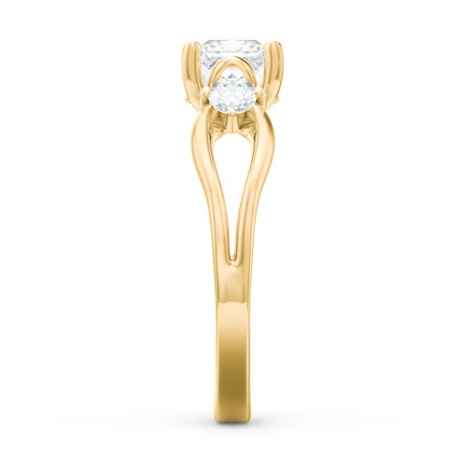 3 Stone Diamond Engagement Ring with Split Shank and Peek-A-Boo Accents