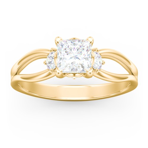 3 Stone Diamond Engagement Ring with Split Shank and Peek-A-Boo Accents