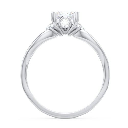 3 Stone Diamond Engagement Ring with Split Shank and Peek-A-Boo Accents – 14K White Gold with Diamond