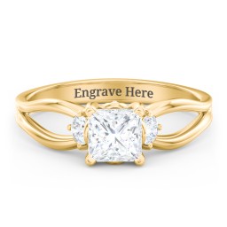 3 Stone Diamond Engagement Ring with Split Shank and Peek-A-Boo Accents in 10K Solid Yellow Gold with 04DIAM-PC-1.00-SI2-G-G and Diamond