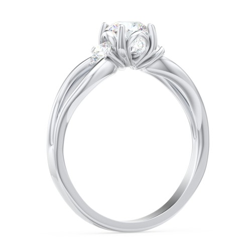 3 Stone Diamond Engagement Ring with Split Shank and Peek-A-Boo Accents – 14K White Gold with Diamond