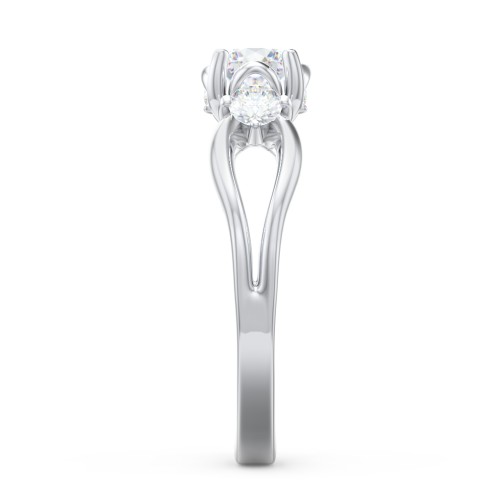 3 Stone Diamond Engagement Ring with Split Shank and Peek-A-Boo Accents – 14K White Gold with Diamond