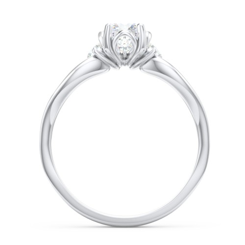 3 Stone Diamond Engagement Ring with Split Shank and Peek-A-Boo Accents – 14K White Gold with Diamond
