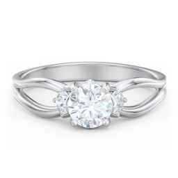3 Stone Diamond Engagement Ring with Split Shank and Peek-A-Boo Accents